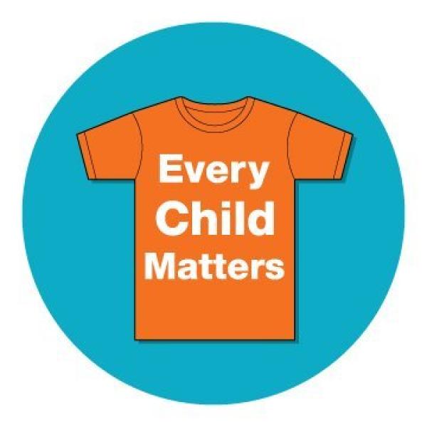 Orange t-shirt with white text saying "Every Child Matters"