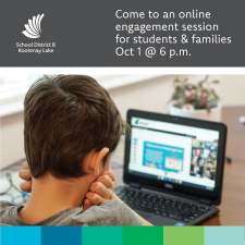 A youth looks at a laptop where an online engagement session plays on Zoom.